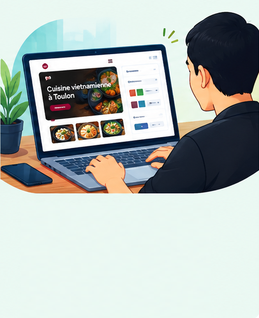 Aperçu d’un site de restaurant sur ordinateur et téléphone.