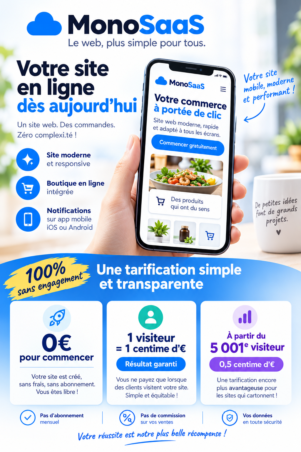 Aperçu du site et de l’expérience mobile proposés pour votre activité.